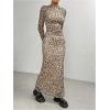 imageSOLY HUX Womens Leopard Print Bodycon Dress Mock Neck Long Sleeve Split Hem Cheetah Long DressesBrown Leopard