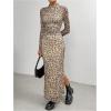 imageSOLY HUX Womens Leopard Print Bodycon Dress Mock Neck Long Sleeve Split Hem Cheetah Long DressesBrown Leopard