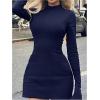 imageSOLY HUX Womens Mock Neck Long Sleeve Mini Dress A Line Flared Elegant DressesSolid Dark Blue