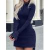imageSOLY HUX Womens Mock Neck Long Sleeve Mini Dress A Line Flared Elegant DressesSolid Dark Blue
