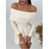 imageSOLY HUX Womens Off The Shoulder Sweater Dress Long Sleeve A Line Ruffle Hem Knit Mini DressesPure Apricot