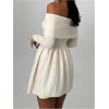 imageSOLY HUX Womens Off The Shoulder Sweater Dress Long Sleeve A Line Ruffle Hem Knit Mini DressesPure Apricot