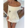 imageSOLY HUX Womens Off The Shoulder Sweater Dress Long Sleeve A Line Ruffle Hem Knit Mini DressesPure Apricot