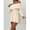 imageSOLY HUX Womens Off The Shoulder Sweater Dress Long Sleeve A Line Ruffle Hem Knit Mini DressesPure Apricot