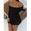 imageSOLY HUX Womens Off The Shoulder Sweater Dress Long Sleeve A Line Ruffle Hem Knit Mini DressesPure Black