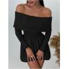 imageSOLY HUX Womens Off The Shoulder Sweater Dress Long Sleeve A Line Ruffle Hem Knit Mini DressesPure Black