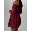 imageSOLY HUX Womens Off The Shoulder Sweater Dress Long Sleeve A Line Ruffle Hem Knit Mini DressesPure Burgundy