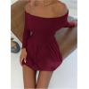 imageSOLY HUX Womens Off The Shoulder Sweater Dress Long Sleeve A Line Ruffle Hem Knit Mini DressesPure Burgundy