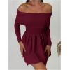 imageSOLY HUX Womens Off The Shoulder Sweater Dress Long Sleeve A Line Ruffle Hem Knit Mini DressesPure Burgundy