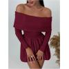 imageSOLY HUX Womens Off The Shoulder Sweater Dress Long Sleeve A Line Ruffle Hem Knit Mini DressesPure Burgundy