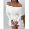 imageSOLY HUX Womens Off The Shoulder Sweater Dress Long Sleeve A Line Ruffle Hem Knit Mini DressesPure White