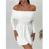 imageSOLY HUX Womens Off The Shoulder Sweater Dress Long Sleeve A Line Ruffle Hem Knit Mini DressesPure White