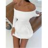 imageSOLY HUX Womens Off The Shoulder Sweater Dress Long Sleeve A Line Ruffle Hem Knit Mini DressesPure White