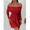 imageSOLY HUX Womens Off The Shoulder Sweater Dress Long Sleeve A Line Ruffle Hem Knit Mini DressesSolid Red