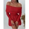 imageSOLY HUX Womens Off The Shoulder Sweater Dress Long Sleeve A Line Ruffle Hem Knit Mini DressesSolid Red