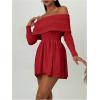 imageSOLY HUX Womens Off The Shoulder Sweater Dress Long Sleeve A Line Ruffle Hem Knit Mini DressesSolid Red
