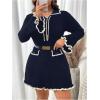 imageSOLY HUX Womens Plus Size Long Sleeve Knitted Sweater Dress Half Button Down Collar Bodycon Mini DressesDark Blue