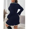 imageSOLY HUX Womens Plus Size Long Sleeve Knitted Sweater Dress Half Button Down Collar Bodycon Mini DressesDark Blue
