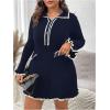 imageSOLY HUX Womens Plus Size Long Sleeve Knitted Sweater Dress Half Button Down Collar Bodycon Mini DressesDark Blue