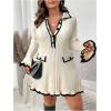 imageSOLY HUX Womens Plus Size Long Sleeve Knitted Sweater Dress Half Button Down Collar Bodycon Mini DressesPure Apricot