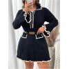imageSOLY HUX Womens Plus Size Long Sleeve Knitted Sweater Dress Half Button Down Collar Bodycon Mini DressesPure Black