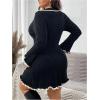 imageSOLY HUX Womens Plus Size Long Sleeve Knitted Sweater Dress Half Button Down Collar Bodycon Mini DressesPure Black