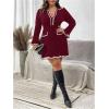 imageSOLY HUX Womens Plus Size Long Sleeve Knitted Sweater Dress Half Button Down Collar Bodycon Mini DressesPure Burgundy