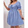 imageSOLY HUX Womens Plus Size Summer Dresses Sweetheart Neck Puff Short Sleeve Tie Swing A Line Midi DressDusty Blue Heart