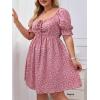 imageSOLY HUX Womens Plus Size Summer Dresses Sweetheart Neck Puff Short Sleeve Tie Swing A Line Midi DressPink Heart
