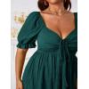 imageSOLY HUX Womens Plus Size Summer Dresses Sweetheart Neck Puff Short Sleeve Tie Swing A Line Midi DressPlain Dark Green