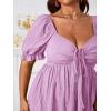 imageSOLY HUX Womens Plus Size Summer Dresses Sweetheart Neck Puff Short Sleeve Tie Swing A Line Midi DressPlain Lilac Purple