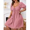 imageSOLY HUX Womens Plus Size Summer Dresses Sweetheart Neck Puff Short Sleeve Tie Swing A Line Midi DressSolid Pink
