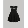 imageSOLY HUX Womens Plus Size Tube Dress Lace Trim Bow Strapless Sleeveless Pleated A Line Short DressesPure Black