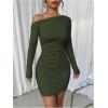 imageSOLY HUX Womens Ruched Bodycon Mini Dress Off The Shoulder Long Sleeve Fall DressesPure Army Green