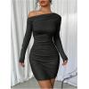 imageSOLY HUX Womens Ruched Bodycon Mini Dress Off The Shoulder Long Sleeve Fall DressesPure Black