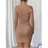 imageSOLY HUX Womens Ruched Bodycon Mini Dress Off The Shoulder Long Sleeve Fall DressesPure Brown