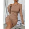 imageSOLY HUX Womens Ruched Bodycon Mini Dress Off The Shoulder Long Sleeve Fall DressesPure Brown