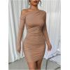 imageSOLY HUX Womens Ruched Bodycon Mini Dress Off The Shoulder Long Sleeve Fall DressesPure Brown