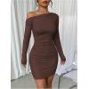 imageSOLY HUX Womens Ruched Bodycon Mini Dress Off The Shoulder Long Sleeve Fall DressesPure Coffee Brown