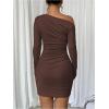 imageSOLY HUX Womens Ruched Bodycon Mini Dress Off The Shoulder Long Sleeve Fall DressesPure Coffee Brown
