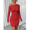 imageSOLY HUX Womens Ruched Bodycon Mini Dress Off The Shoulder Long Sleeve Fall DressesPure Red