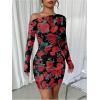 imageSOLY HUX Womens Ruched Bodycon Mini Dress Off The Shoulder Long Sleeve Fall DressesRed Floral