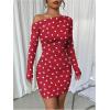 imageSOLY HUX Womens Ruched Bodycon Mini Dress Off The Shoulder Long Sleeve Fall DressesRed Heart