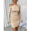 imageSOLY HUX Womens Ruched Bodycon Mini Dress Off The Shoulder Long Sleeve Fall DressesSolid Apricot