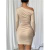 imageSOLY HUX Womens Ruched Bodycon Mini Dress Off The Shoulder Long Sleeve Fall DressesSolid Apricot