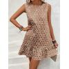 imageSOLY HUX Womens Ruffle Hem Sleeveless Tank Dress Round Neck Casual Jacquard Hem Smock Summer Mini DressesCoffee Brown