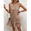 imageSOLY HUX Womens Ruffle Hem Sleeveless Tank Dress Round Neck Casual Jacquard Hem Smock Summer Mini DressesCoffee Brown
