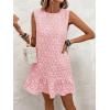 imageSOLY HUX Womens Ruffle Hem Sleeveless Tank Dress Round Neck Casual Jacquard Hem Smock Summer Mini DressesLight Pink