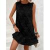 imageSOLY HUX Womens Ruffle Hem Sleeveless Tank Dress Round Neck Casual Jacquard Hem Smock Summer Mini DressesPlain Black