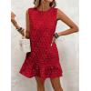 imageSOLY HUX Womens Ruffle Hem Sleeveless Tank Dress Round Neck Casual Jacquard Hem Smock Summer Mini DressesPlain Red